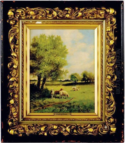 Sheep In A Landscape Oil Painting by Ludwig Knaus