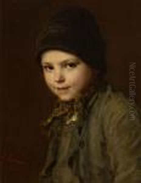 Portrait Of A Boy. Oil Painting by Ludwig Knaus