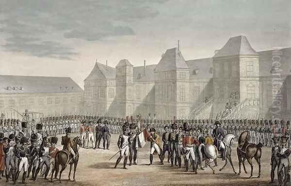 The Abdication of Napoleon and his Departure from Fontainebleau for the Island of Elba, 20 April 1814 Oil Painting by Louis Francois Couche