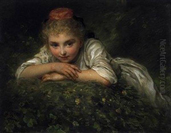 Portrait Of A Little Girl. Signed And Dated Lower Left: L. Knaus 1884 Oil Painting by Ludwig Knaus