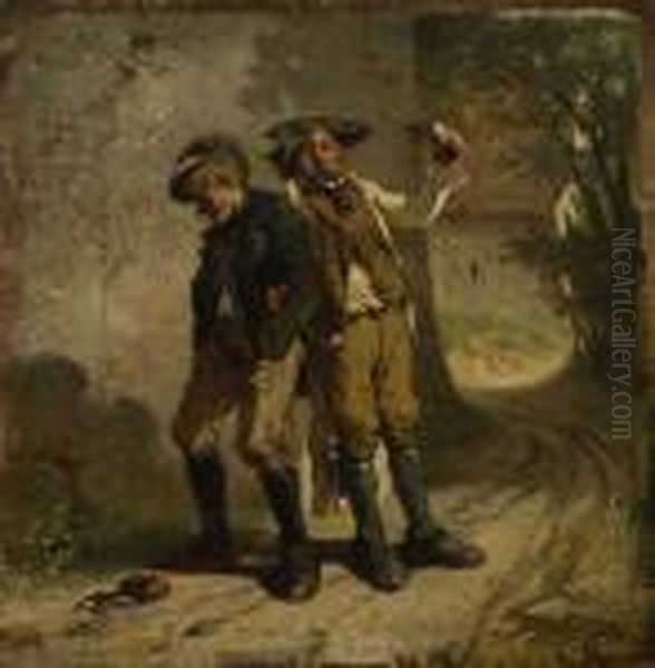 Zwei Zecher Auf Dem
 Heimweg. Oil Painting by Ludwig Knaus