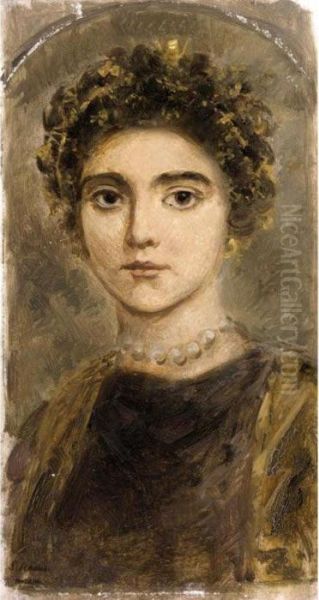 Head Of A Roman Girl Oil Painting by Ludwig Knaus