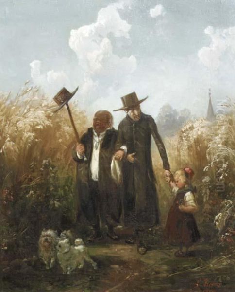 Der Spaziergang Oil Painting by Ludwig Knaus