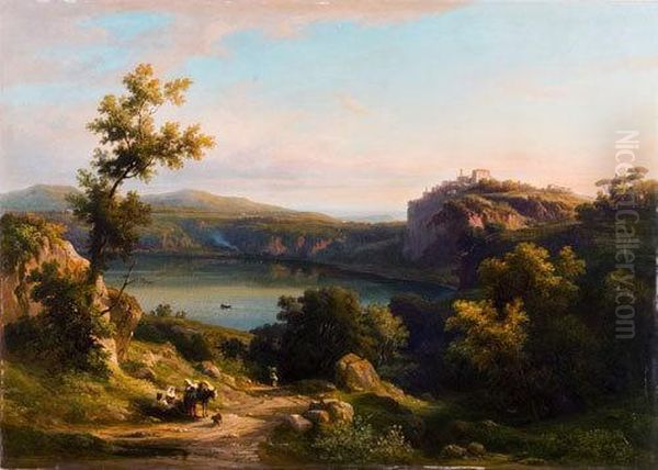 Veduta Del Lago Di Nemi Oil Painting by Franz Knebel