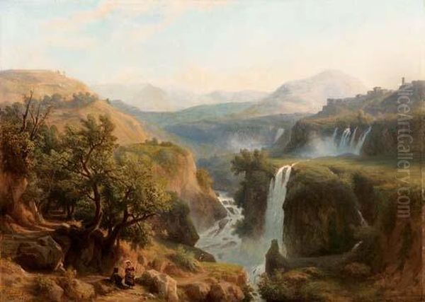 Cascate A Tivoli - 1876 Oil Painting by Franz Knebel