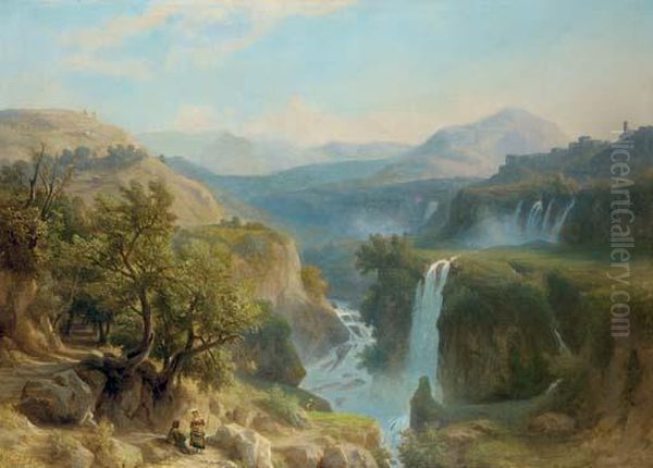 Cascades At Tivoli Oil Painting by Franz Knebel