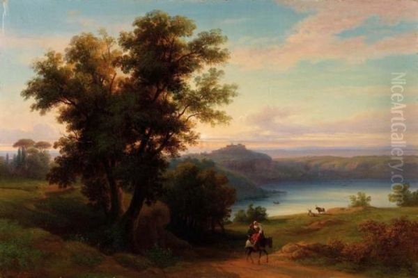 Il Lago Di Albano Oil Painting by Franz Knebel