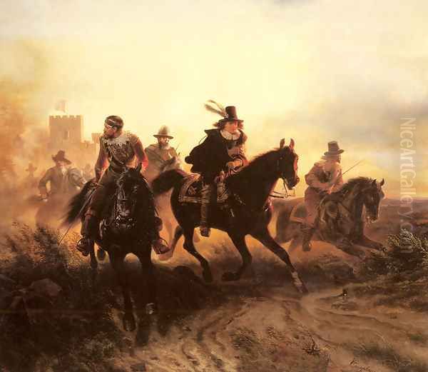 The Cavalry Retreat Oil Painting by Wilhelm Camphausen