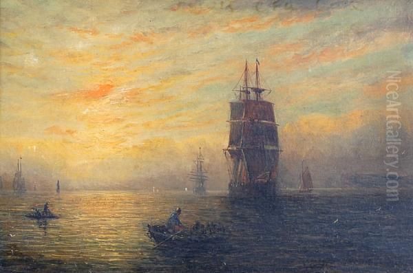 Evening And Morning Maritime Views Oil Painting by Adolphus Knell