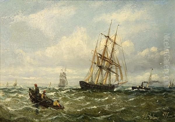 Shipping At Sea Oil Painting by Adolphus Knell