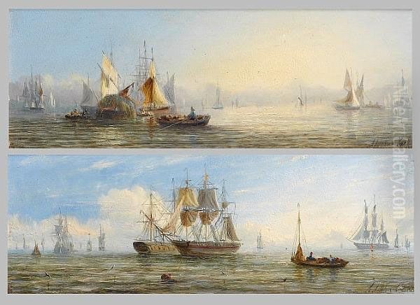 Shipping On A Calm Day, A Pair Oil Painting by Adolphus Knell