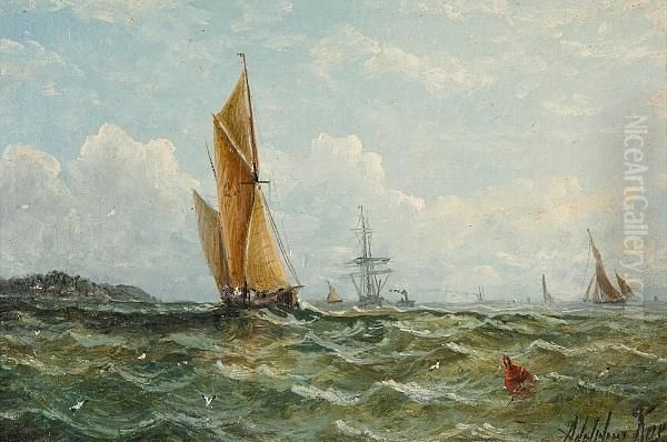 Sailing Vessels At Sea Oil Painting by Adolphus Knell