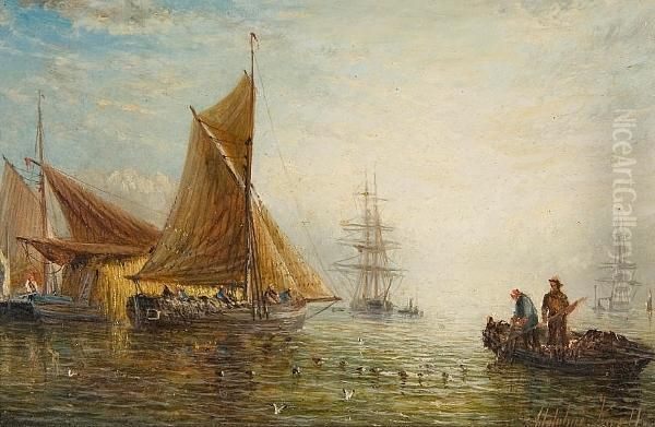 Fishing Boats At Sea Oil Painting by Adolphus Knell