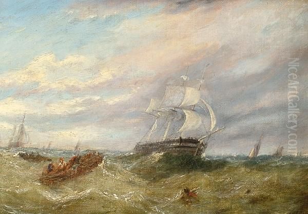 Shipping On Open Waters Oil Painting by Adolphus Knell