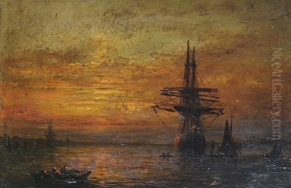 Harbour Scene At Sunset Oil Painting by Adolphus Knell