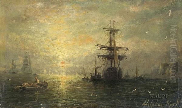 Marinestuck In Abendstimmung. Oil Painting by Adolphus Knell