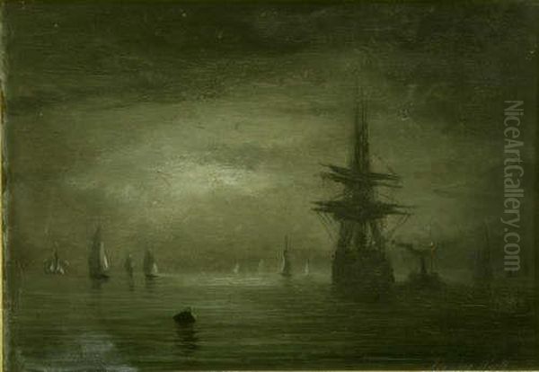 Calm Sea At Night by Adolphus Knell