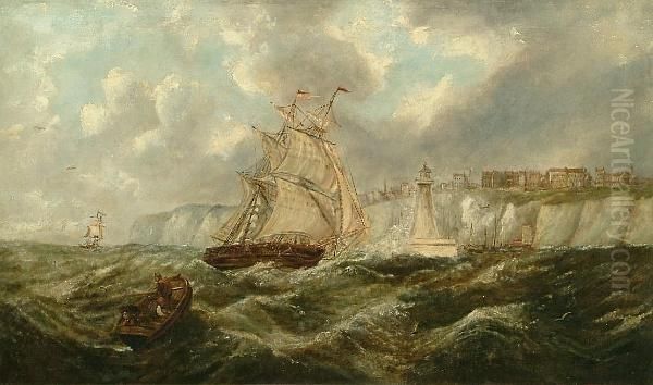 Ships Off The Coast Of Dover Oil Painting by Adolphus Knell