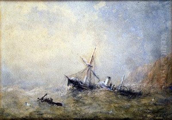 Steam And Sail, In Choppy Seas Off The White Cliffs Oil Painting by Adolphus Knell