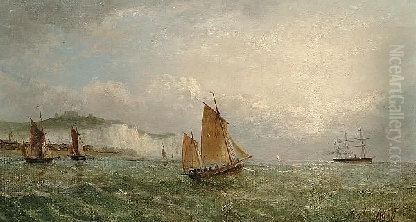 Ships Off Dover Oil Painting by Adolphus Knell