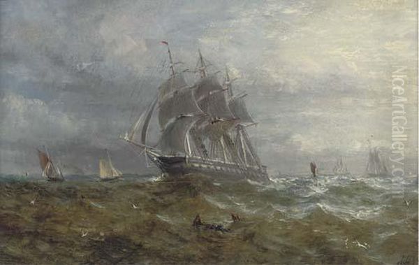 Running Down Channel At Dusk Oil Painting by Adolphus Knell