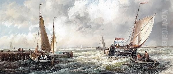 Dutch Barges In A Swell Oil Painting by Adolphus Knell