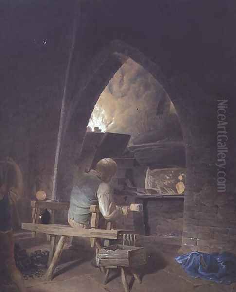 Glassmaking at Warrington Oil Painting by James Jnr. Cranke