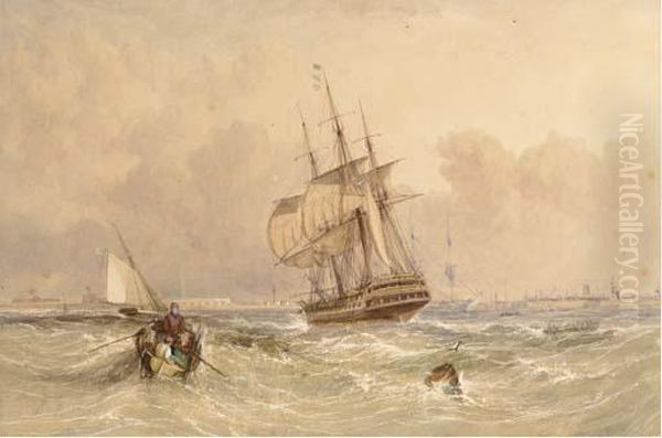 Frigates And A Cutter At Spithead Oil Painting by Adolphus Knell