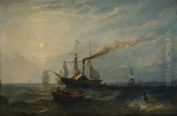 Le Depart Du Vapeur Au Coucher Du Soleil Oil Painting by William Adolphu Knell