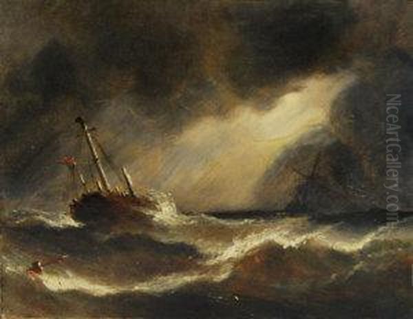 Storm- Ship In Distress Oil Painting by William Adolphu Knell