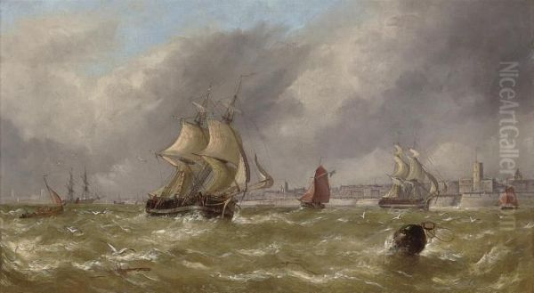 A Fresh Breeze Off Portsmouth Harbour Oil Painting by William Adolphu Knell