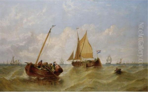 Shipping Off The Dutch Coast Oil Painting by William Adolphu Knell