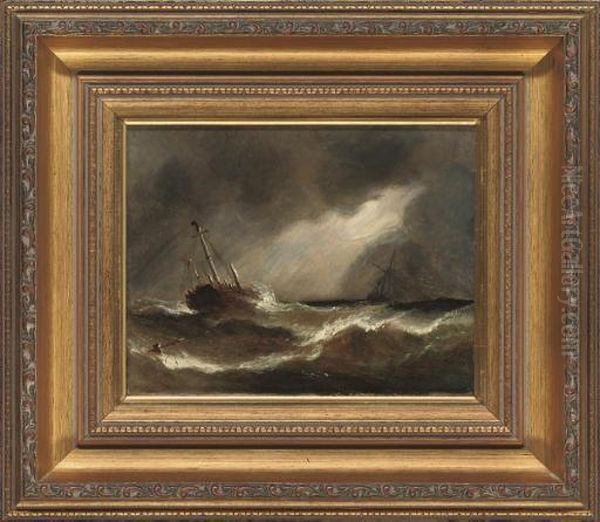 A Sailing Ship In Distress In A Stormy Sea Oil Painting by William Adolphu Knell