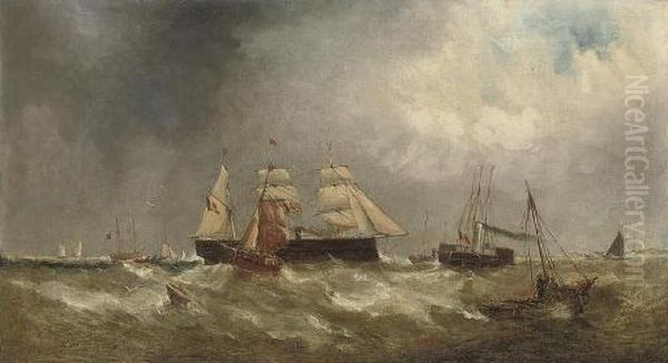 Crowded Waters Off The French Coast Oil Painting by William Adolphu Knell