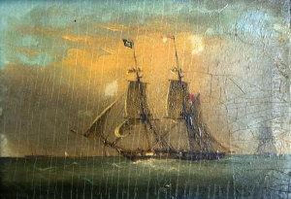 Circle Of William Adolphus Knell -- A British Man 'o' War With Distant Steam Ship Oil Painting by William Adolphu Knell