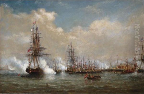 The Arrival Of The Princess Alexandra Off Gravesend Oil Painting by William Adolphu Knell