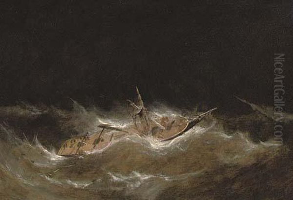 Riding Out The Gale Oil Painting by William Adolphu Knell