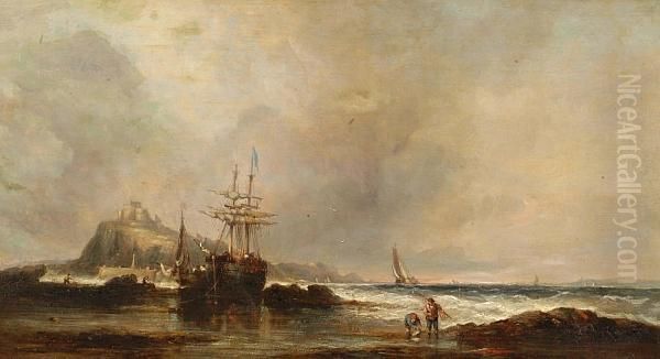 Low Tide At St Michaels Mount Oil Painting by William Adolphu Knell