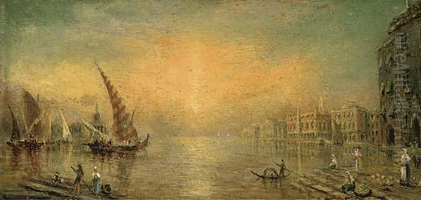 On The Bacino At Sunset Oil Painting by William Adolphu Knell