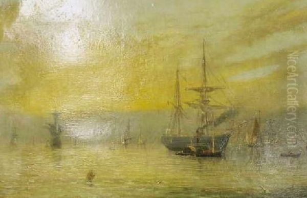 Shipping Scene Oil Painting by William Adolphu Knell