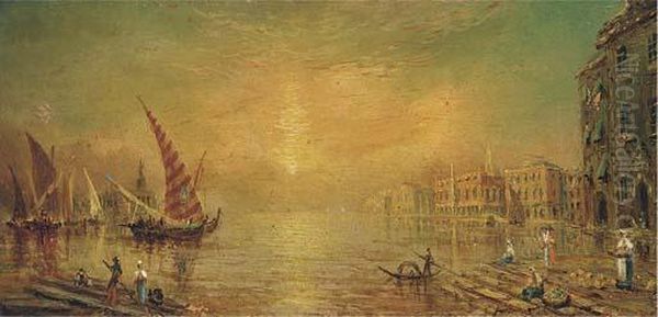 View Over The Venetian Lagoon Oil Painting by William Adolphu Knell