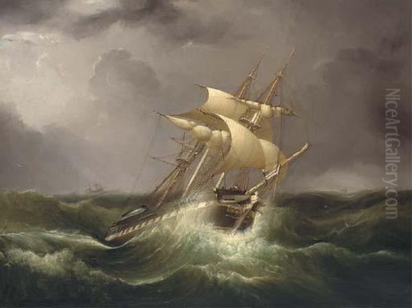 An East Indiaman Reefed Down And Riding Out The Gale Oil Painting by William Adolphu Knell