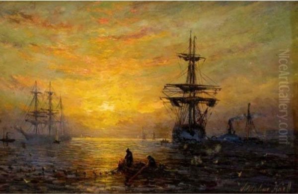 Evening Seascapes Oil Painting by William Adolphu Knell