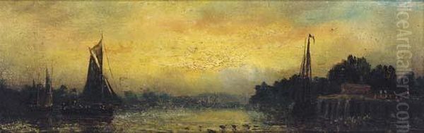 Sunset; And Sunrise Oil Painting by William Adolphu Knell