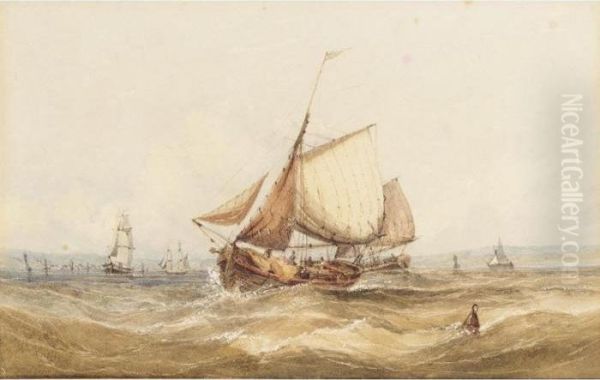 Shipping In A Rough Sea Oil Painting by William Adolphu Knell