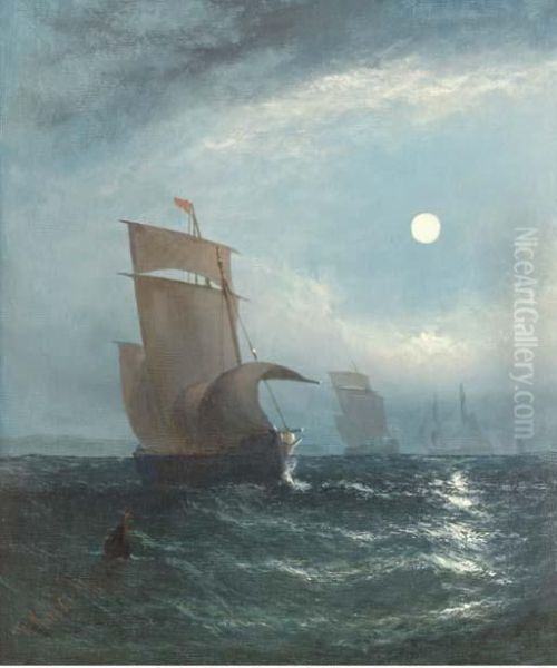 A Clear Night Oil Painting by William Adolphu Knell