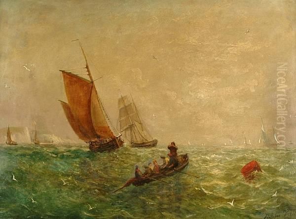 Shipping In The Channel Off The Seven Sisters Oil Painting by William Adolphu Knell