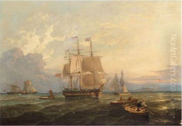 Ship At Sea Oil Painting by William Adolphu Knell