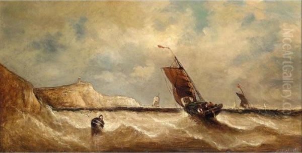 Fishing Boats Of The Coast Oil Painting by William Adolphu Knell