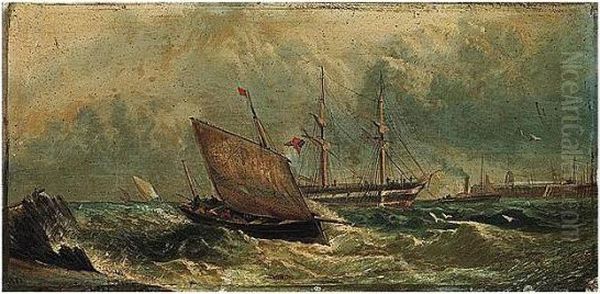 Vessels Entering Harbour Oil Painting by William Adolphu Knell